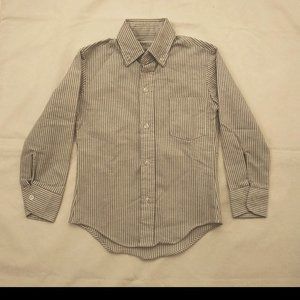Boy's Gray and White Striped Oxford Style Long Sleeve Shirt - Size 8
